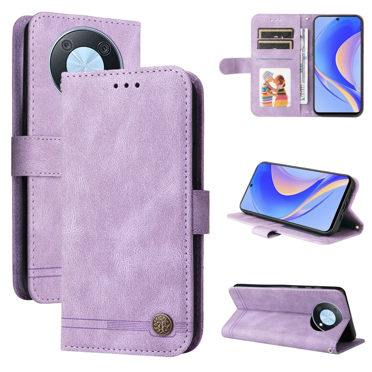 Custodia per telefono in pelle con bottone in metallo con albero della vita Skin Feel, For Huawei nova Y70 / Y70 Plus / Enjoy 50, For Huawei nova Y90 / Enjoy 50 Pro, For Honor X8 5G / X6, For OPPO A17
