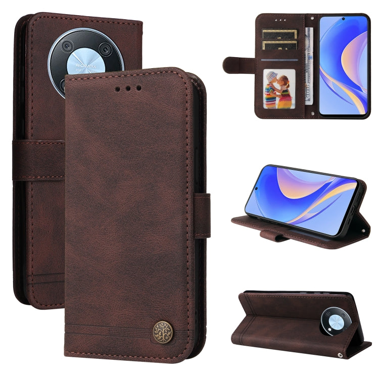 Custodia per telefono in pelle con bottone in metallo con albero della vita Skin Feel, For Huawei nova Y70 / Y70 Plus / Enjoy 50, For Huawei nova Y90 / Enjoy 50 Pro, For Honor X8 5G / X6, For OPPO A17