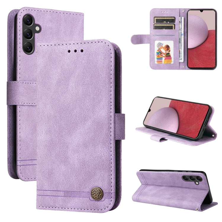 Custodia per telefono in pelle con bottone in metallo con albero della vita Skin Feel, For Samsung Galaxy A14 5G