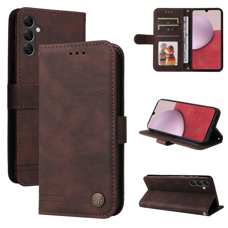 Custodia per telefono in pelle con bottone in metallo con albero della vita Skin Feel, For Samsung Galaxy A14 5G
