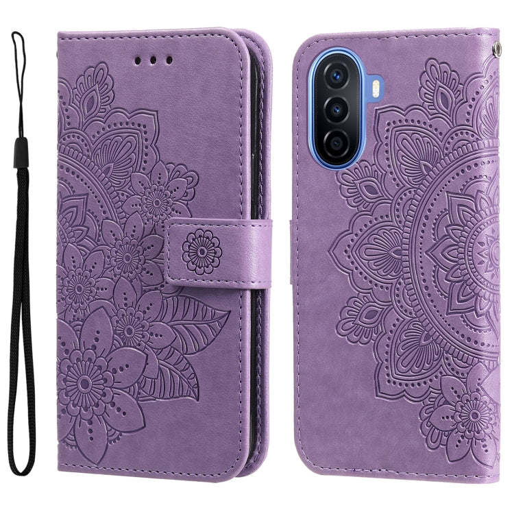 Custodia per telefono in pelle goffrata con fiori a 7 petali, For Huawei nova Y70 / Y70 Plus / Enjoy 50, For Huawei nova Y90 / Enjoy 50 Pro, For Honor X8 5G / X6, For OPPO A17