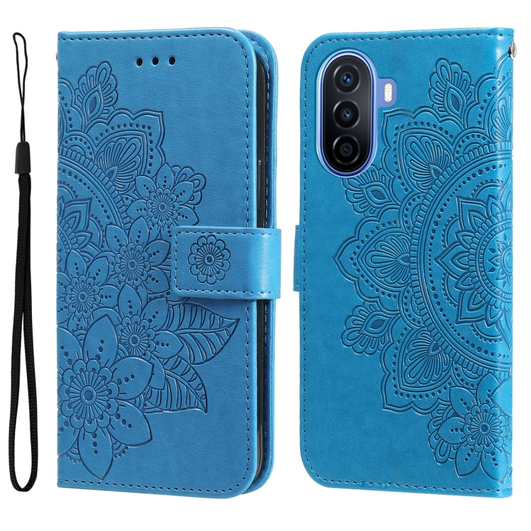 Custodia per telefono in pelle goffrata con fiori a 7 petali, For Huawei nova Y70 / Y70 Plus / Enjoy 50, For Huawei nova Y90 / Enjoy 50 Pro, For Honor X8 5G / X6, For OPPO A17