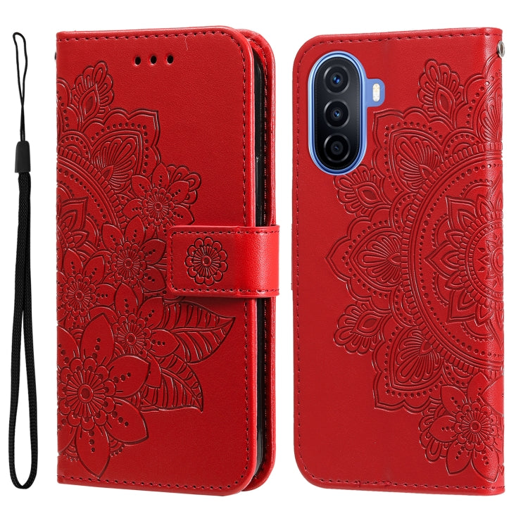 Custodia per telefono in pelle goffrata con fiori a 7 petali, For Huawei nova Y70 / Y70 Plus / Enjoy 50, For Huawei nova Y90 / Enjoy 50 Pro, For Honor X8 5G / X6, For OPPO A17