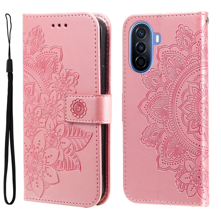 Custodia per telefono in pelle goffrata con fiori a 7 petali, For Huawei nova Y70 / Y70 Plus / Enjoy 50, For Huawei nova Y90 / Enjoy 50 Pro, For Honor X8 5G / X6, For OPPO A17