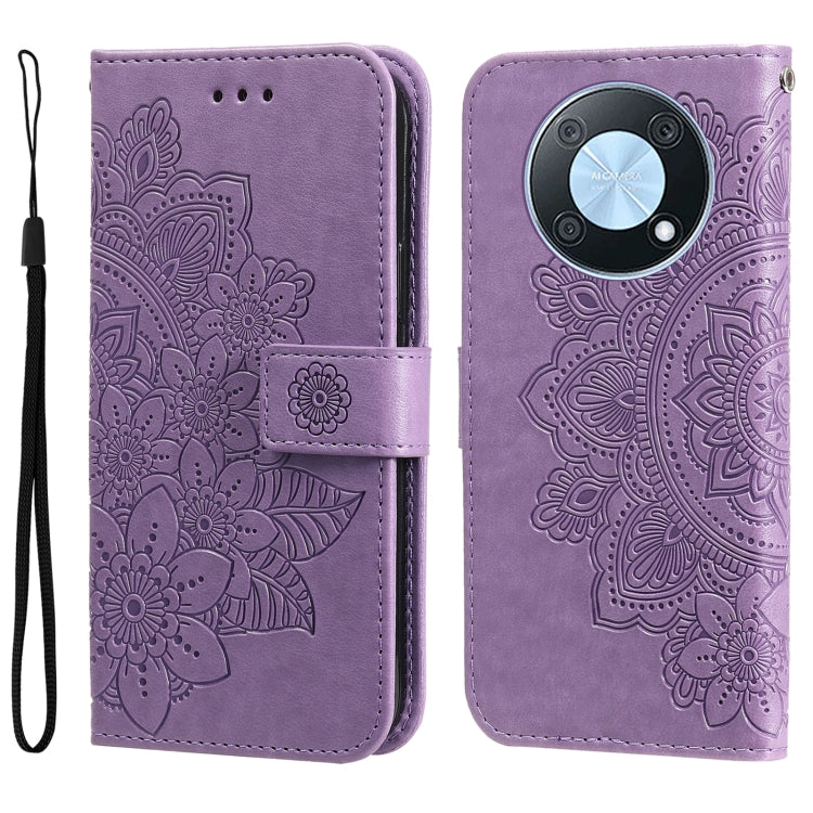 Custodia per telefono in pelle goffrata con fiori a 7 petali, For Huawei nova Y70 / Y70 Plus / Enjoy 50, For Huawei nova Y90 / Enjoy 50 Pro, For Honor X8 5G / X6, For OPPO A17