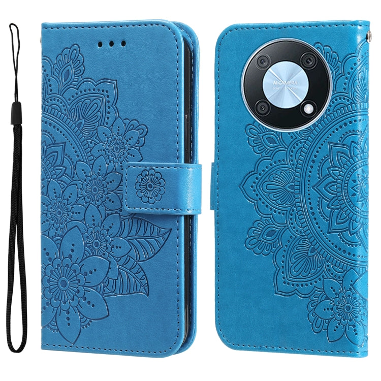 Custodia per telefono in pelle goffrata con fiori a 7 petali, For Huawei nova Y70 / Y70 Plus / Enjoy 50, For Huawei nova Y90 / Enjoy 50 Pro, For Honor X8 5G / X6, For OPPO A17
