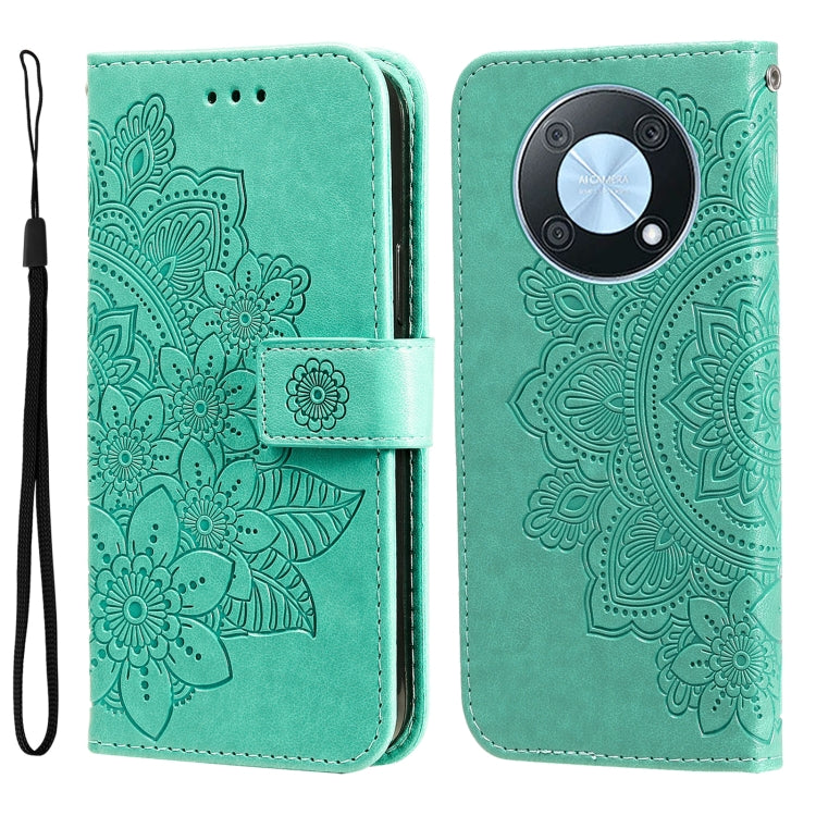 Custodia per telefono in pelle goffrata con fiori a 7 petali, For Huawei nova Y70 / Y70 Plus / Enjoy 50, For Huawei nova Y90 / Enjoy 50 Pro, For Honor X8 5G / X6, For OPPO A17