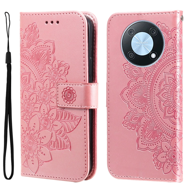 Custodia per telefono in pelle goffrata con fiori a 7 petali, For Huawei nova Y70 / Y70 Plus / Enjoy 50, For Huawei nova Y90 / Enjoy 50 Pro, For Honor X8 5G / X6, For OPPO A17