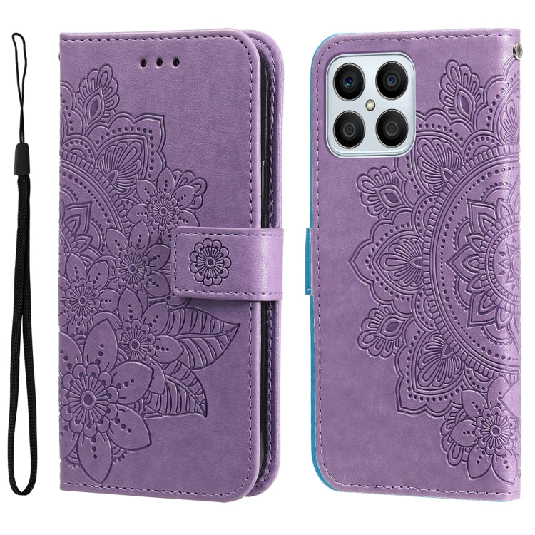 Custodia per telefono in pelle goffrata con fiori a 7 petali, For Huawei nova Y70 / Y70 Plus / Enjoy 50, For Huawei nova Y90 / Enjoy 50 Pro, For Honor X8 5G / X6, For OPPO A17