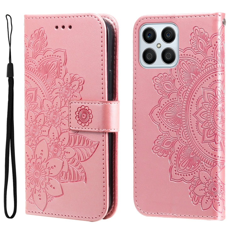 Custodia per telefono in pelle goffrata con fiori a 7 petali, For Huawei nova Y70 / Y70 Plus / Enjoy 50, For Huawei nova Y90 / Enjoy 50 Pro, For Honor X8 5G / X6, For OPPO A17