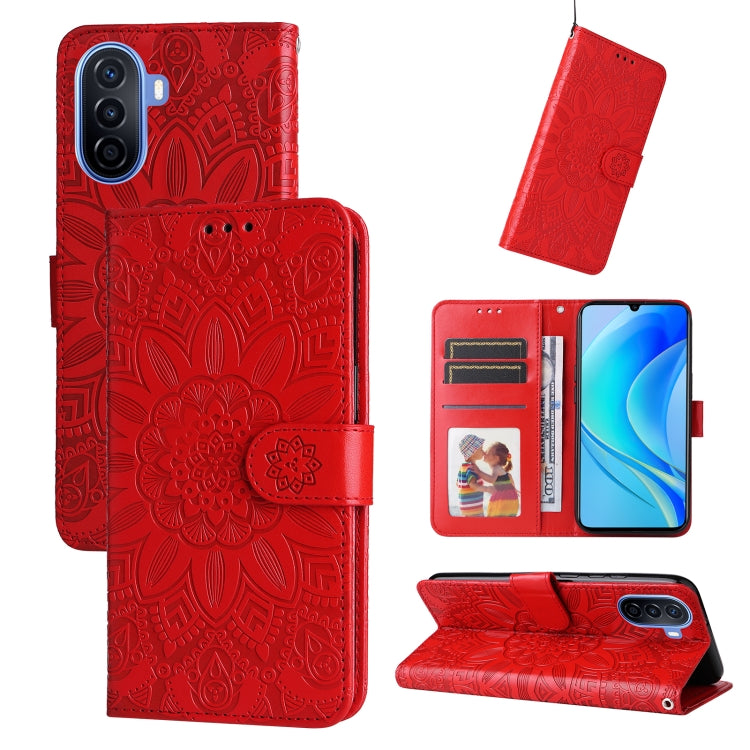 Custodia per telefono in pelle di girasole goffrata, For Huawei nova Y70 / Y70 Plus / Enjoy 50, For Huawei nova Y90 / Enjoy 50 Pro, For Honor X8 5G / X6, For OPPO A17
