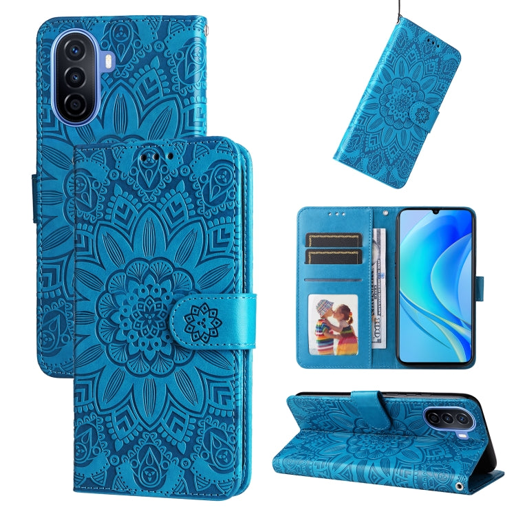 Custodia per telefono in pelle di girasole goffrata, For Huawei nova Y70 / Y70 Plus / Enjoy 50, For Huawei nova Y90 / Enjoy 50 Pro, For Honor X8 5G / X6, For OPPO A17