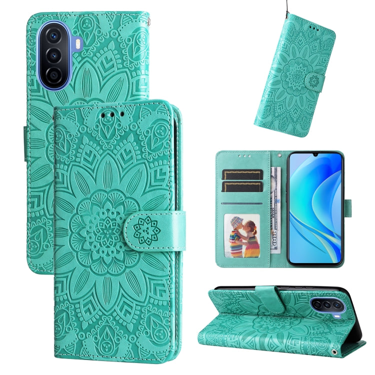 Custodia per telefono in pelle di girasole goffrata, For Huawei nova Y70 / Y70 Plus / Enjoy 50, For Huawei nova Y90 / Enjoy 50 Pro, For Honor X8 5G / X6, For OPPO A17