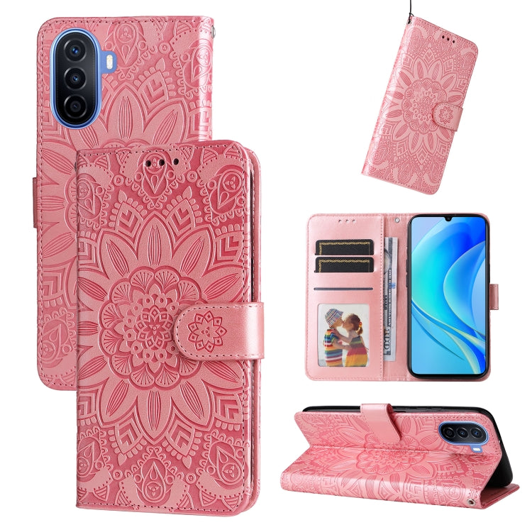 Custodia per telefono in pelle di girasole goffrata, For Huawei nova Y70 / Y70 Plus / Enjoy 50, For Huawei nova Y90 / Enjoy 50 Pro, For Honor X8 5G / X6, For OPPO A17
