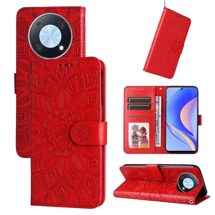 Custodia per telefono in pelle di girasole goffrata, For Huawei nova Y70 / Y70 Plus / Enjoy 50, For Huawei nova Y90 / Enjoy 50 Pro, For Honor X8 5G / X6, For OPPO A17