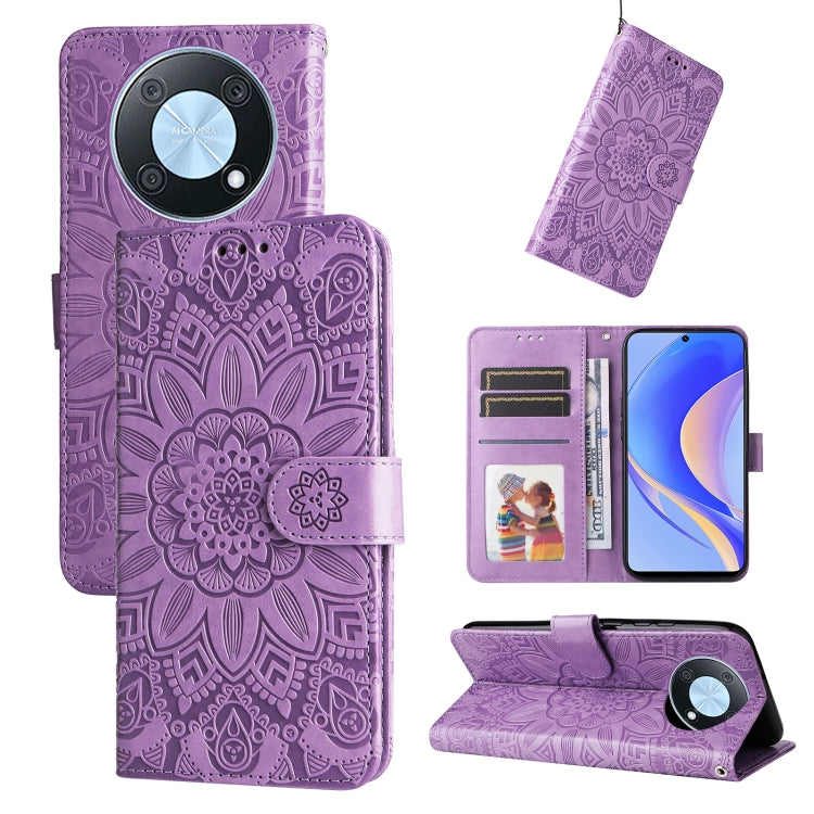 Custodia per telefono in pelle di girasole goffrata, For Huawei nova Y70 / Y70 Plus / Enjoy 50, For Huawei nova Y90 / Enjoy 50 Pro, For Honor X8 5G / X6, For OPPO A17