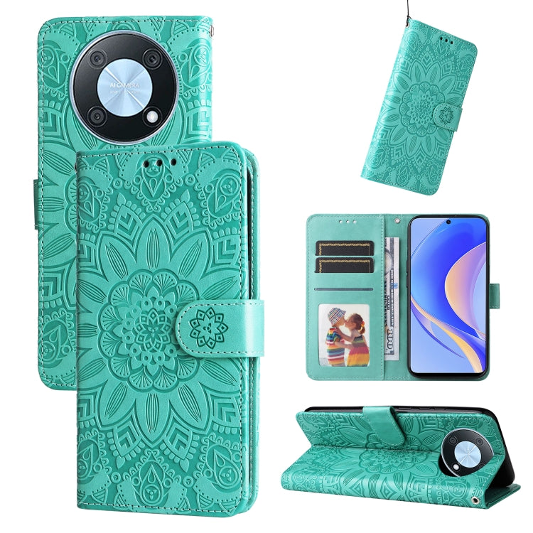 Custodia per telefono in pelle di girasole goffrata, For Huawei nova Y70 / Y70 Plus / Enjoy 50, For Huawei nova Y90 / Enjoy 50 Pro, For Honor X8 5G / X6, For OPPO A17