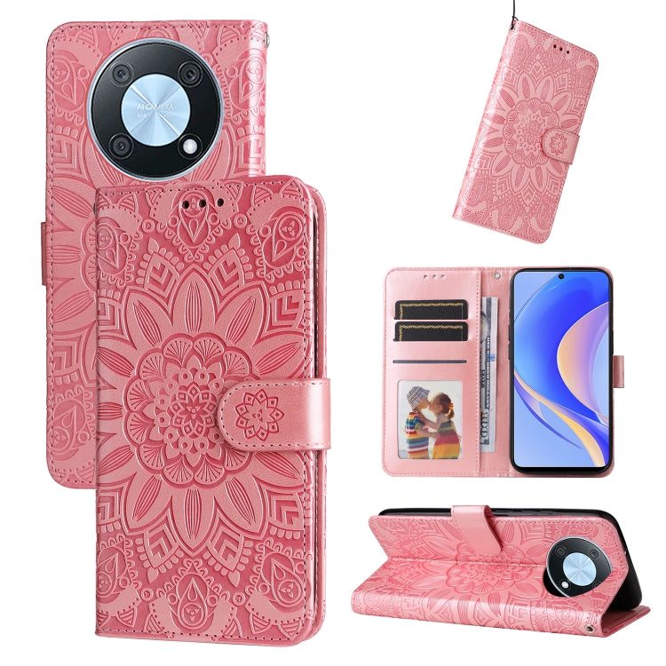 Custodia per telefono in pelle di girasole goffrata, For Huawei nova Y70 / Y70 Plus / Enjoy 50, For Huawei nova Y90 / Enjoy 50 Pro, For Honor X8 5G / X6, For OPPO A17