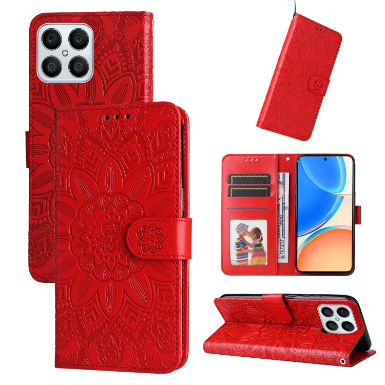 Custodia per telefono in pelle di girasole goffrata, For Huawei nova Y70 / Y70 Plus / Enjoy 50, For Huawei nova Y90 / Enjoy 50 Pro, For Honor X8 5G / X6, For OPPO A17