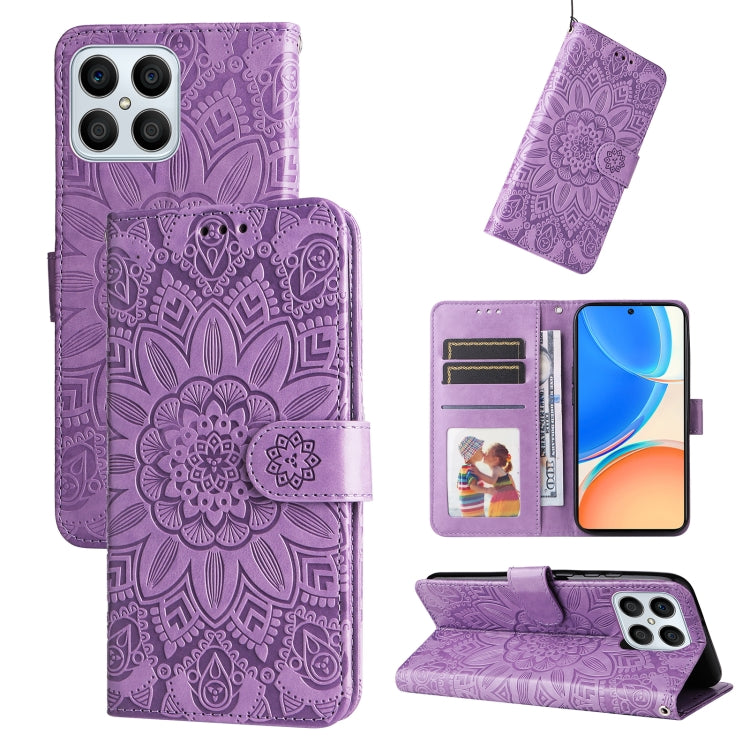 Custodia per telefono in pelle di girasole goffrata, For Huawei nova Y70 / Y70 Plus / Enjoy 50, For Huawei nova Y90 / Enjoy 50 Pro, For Honor X8 5G / X6, For OPPO A17