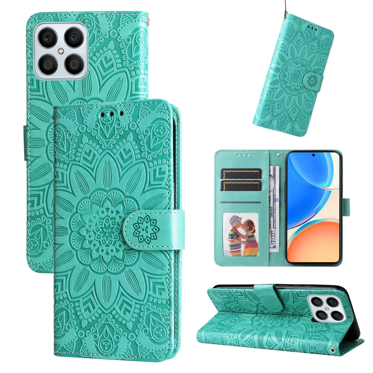 Custodia per telefono in pelle di girasole goffrata, For Huawei nova Y70 / Y70 Plus / Enjoy 50, For Huawei nova Y90 / Enjoy 50 Pro, For Honor X8 5G / X6, For OPPO A17