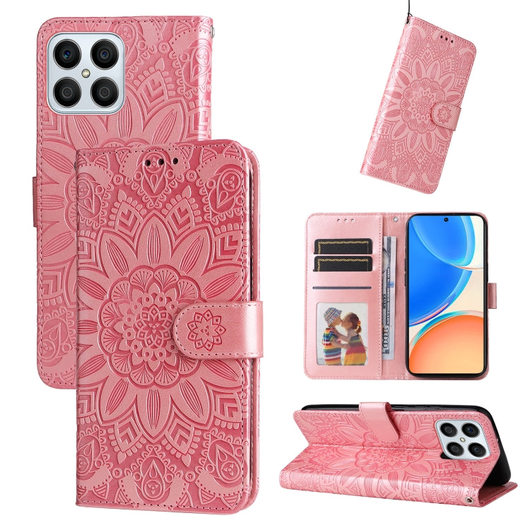 Custodia per telefono in pelle di girasole goffrata, For Huawei nova Y70 / Y70 Plus / Enjoy 50, For Huawei nova Y90 / Enjoy 50 Pro, For Honor X8 5G / X6, For OPPO A17