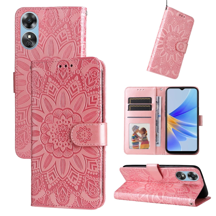 Custodia per telefono in pelle di girasole goffrata, For Huawei nova Y70 / Y70 Plus / Enjoy 50, For Huawei nova Y90 / Enjoy 50 Pro, For Honor X8 5G / X6, For OPPO A17