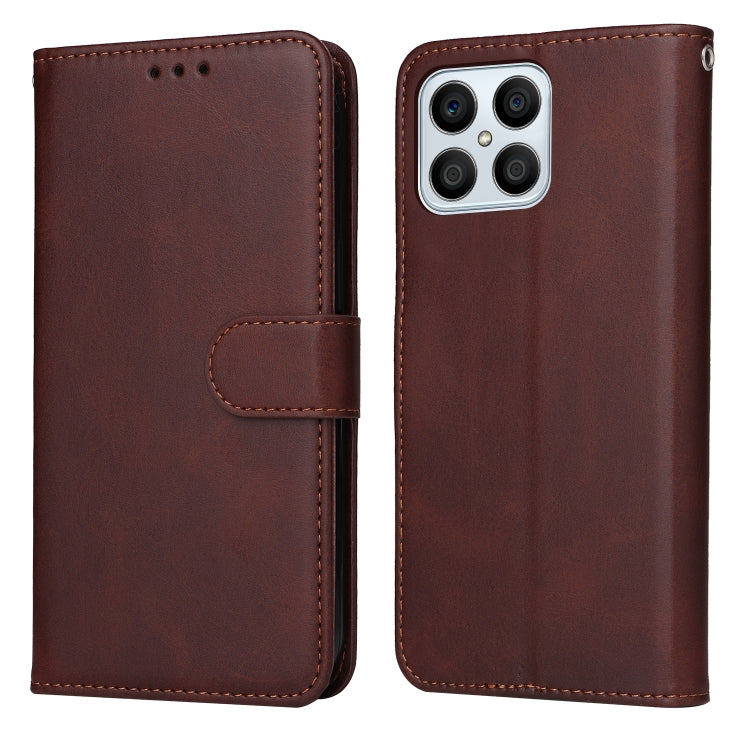 Custodia per telefono in pelle a conchiglia con struttura in vitello classico, For Honor X8 5G / X6