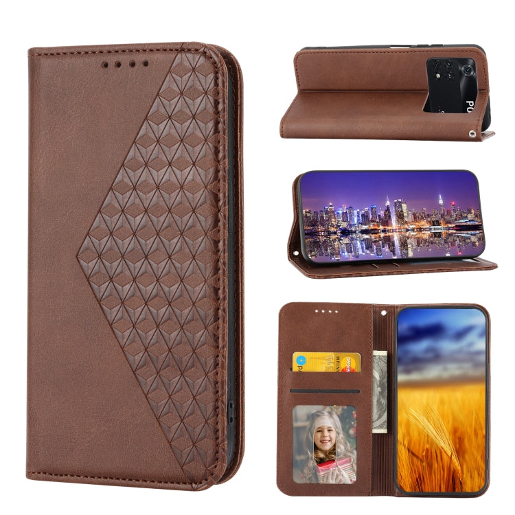 Custodia per telefono in pelle con chiusura magnetica a griglia cubica in vitello, For Xiaomi Redmi Note 10 4G/Note 10S 4G/Poco M5s 4G/Redmi Note 11SE India, For Xiaomi Redmi Note 10 4G/Note 10S 4G, For Xiaomi Redmi Note 10 Pro                         ...