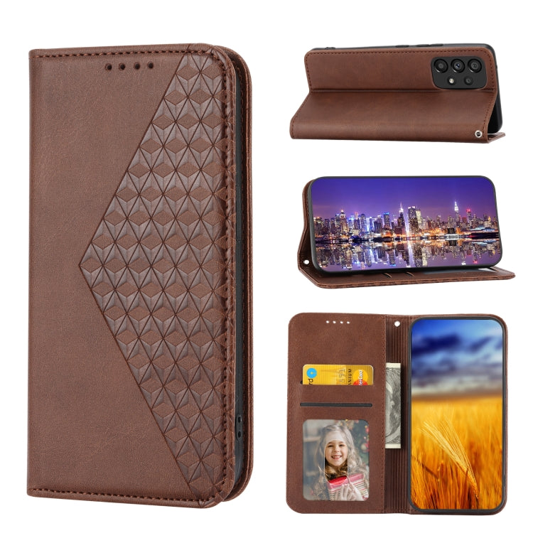 Custodia per telefono in pelle con chiusura magnetica a griglia cubica in vitello, For Samsung Galaxy A23 4G/5G/M13 4G/F23/M23 5G, For Samsung Galaxy A33 5G, For Samsung Galaxy A23e/A23S/A23 5G/A22e, For Samsung Galaxy A14 5G