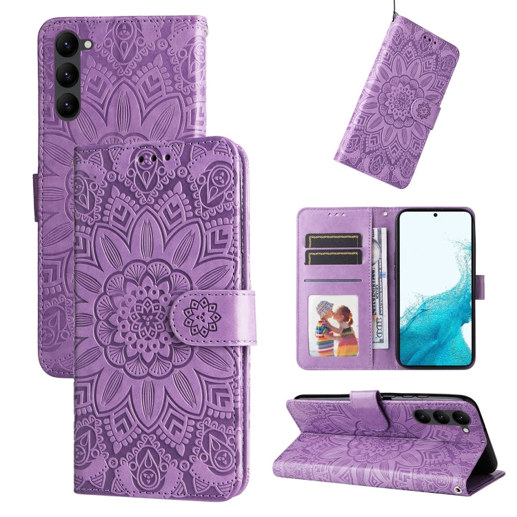 Custodia per telefono in pelle di girasole goffrata, For Samsung Galaxy S23 5G, For Samsung Galaxy S23+ 5G, For Samsung Galaxy S23 Ultra 5G