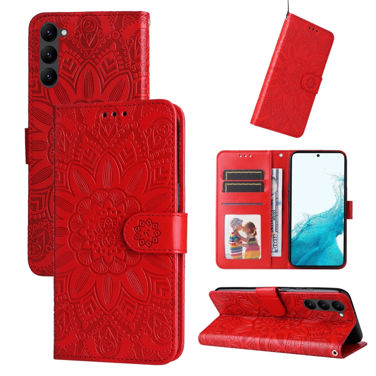 Custodia per telefono in pelle di girasole goffrata, For Samsung Galaxy S23 5G, For Samsung Galaxy S23+ 5G, For Samsung Galaxy S23 Ultra 5G