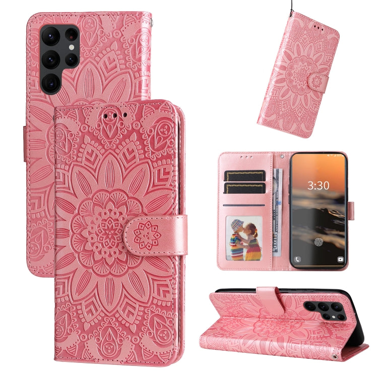 Custodia per telefono in pelle di girasole goffrata, For Samsung Galaxy S23 5G, For Samsung Galaxy S23+ 5G, For Samsung Galaxy S23 Ultra 5G