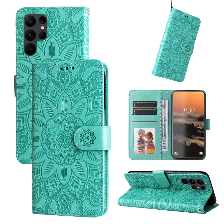 Custodia per telefono in pelle di girasole goffrata, For Samsung Galaxy S23 5G, For Samsung Galaxy S23+ 5G, For Samsung Galaxy S23 Ultra 5G