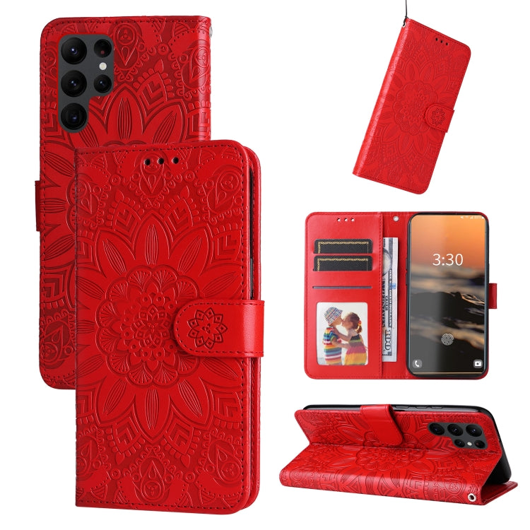 Custodia per telefono in pelle di girasole goffrata, For Samsung Galaxy S23 5G, For Samsung Galaxy S23+ 5G, For Samsung Galaxy S23 Ultra 5G