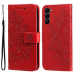Custodia per telefono in pelle goffrata con fiori a 7 petali, For Samsung Galaxy S23 5G, For Samsung Galaxy S23+ 5G, For Samsung Galaxy S23 Ultra 5G