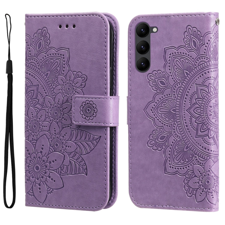 Custodia per telefono in pelle goffrata con fiori a 7 petali, For Samsung Galaxy S23 5G, For Samsung Galaxy S23+ 5G, For Samsung Galaxy S23 Ultra 5G