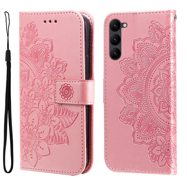 Custodia per telefono in pelle goffrata con fiori a 7 petali, For Samsung Galaxy S23 5G, For Samsung Galaxy S23+ 5G, For Samsung Galaxy S23 Ultra 5G