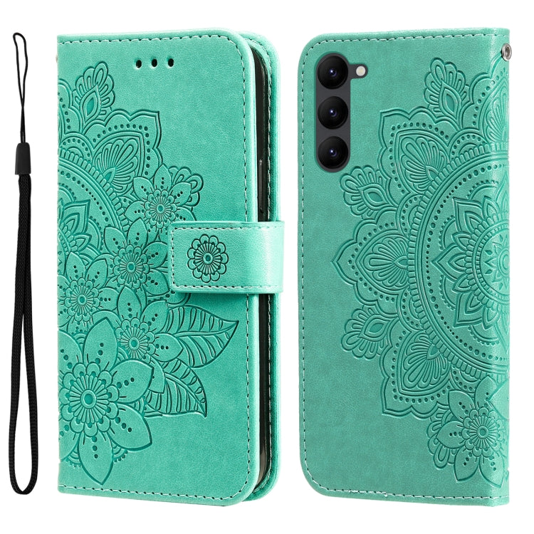 Custodia per telefono in pelle goffrata con fiori a 7 petali, For Samsung Galaxy S23 5G, For Samsung Galaxy S23+ 5G, For Samsung Galaxy S23 Ultra 5G