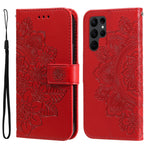 Custodia per telefono in pelle goffrata con fiori a 7 petali, For Samsung Galaxy S23 5G, For Samsung Galaxy S23+ 5G, For Samsung Galaxy S23 Ultra 5G