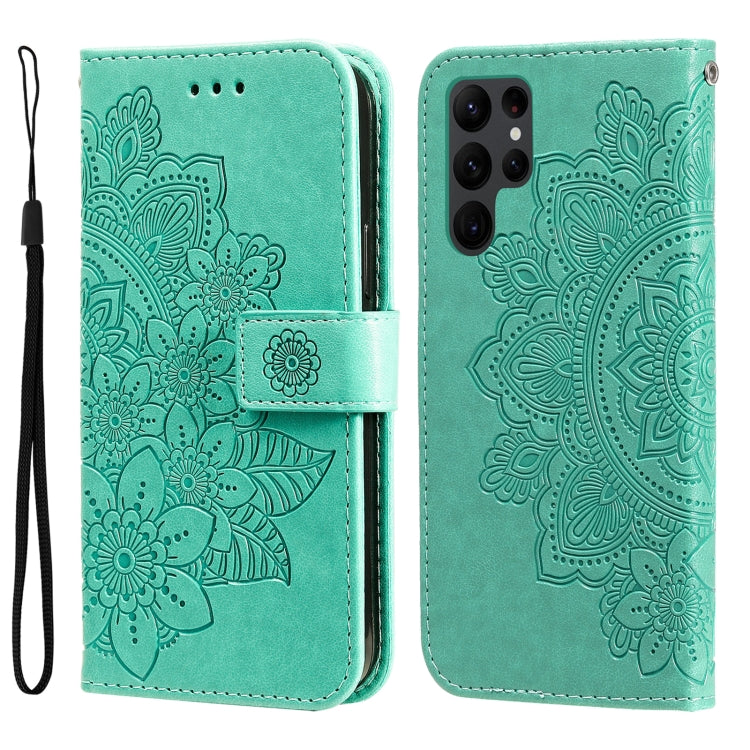 Custodia per telefono in pelle goffrata con fiori a 7 petali, For Samsung Galaxy S23 5G, For Samsung Galaxy S23+ 5G, For Samsung Galaxy S23 Ultra 5G