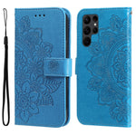 Custodia per telefono in pelle goffrata con fiori a 7 petali, For Samsung Galaxy S23 5G, For Samsung Galaxy S23+ 5G, For Samsung Galaxy S23 Ultra 5G