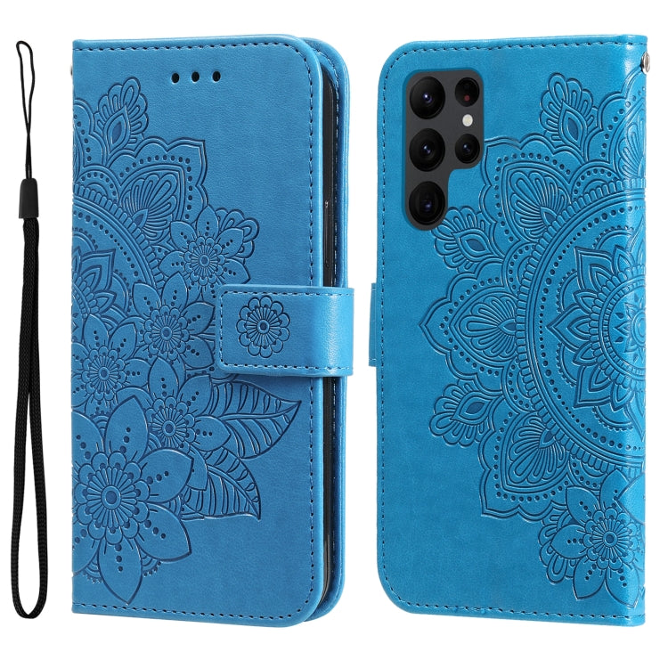 Custodia per telefono in pelle goffrata con fiori a 7 petali, For Samsung Galaxy S23 5G, For Samsung Galaxy S23+ 5G, For Samsung Galaxy S23 Ultra 5G