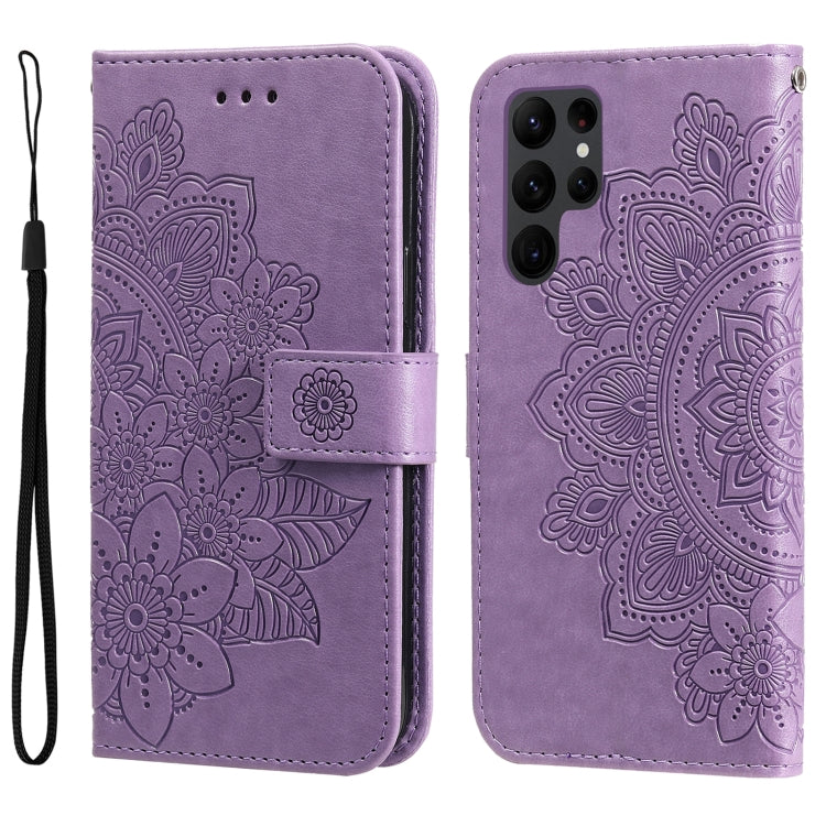 Custodia per telefono in pelle goffrata con fiori a 7 petali, For Samsung Galaxy S23 5G, For Samsung Galaxy S23+ 5G, For Samsung Galaxy S23 Ultra 5G
