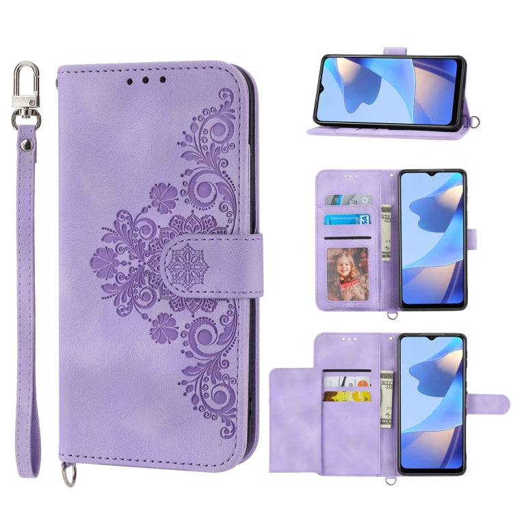 Custodia per telefono in pelle con portafoglio in rilievo con fiori al tatto, For Samsung Galaxy A22 5G/A22s/F42 5G