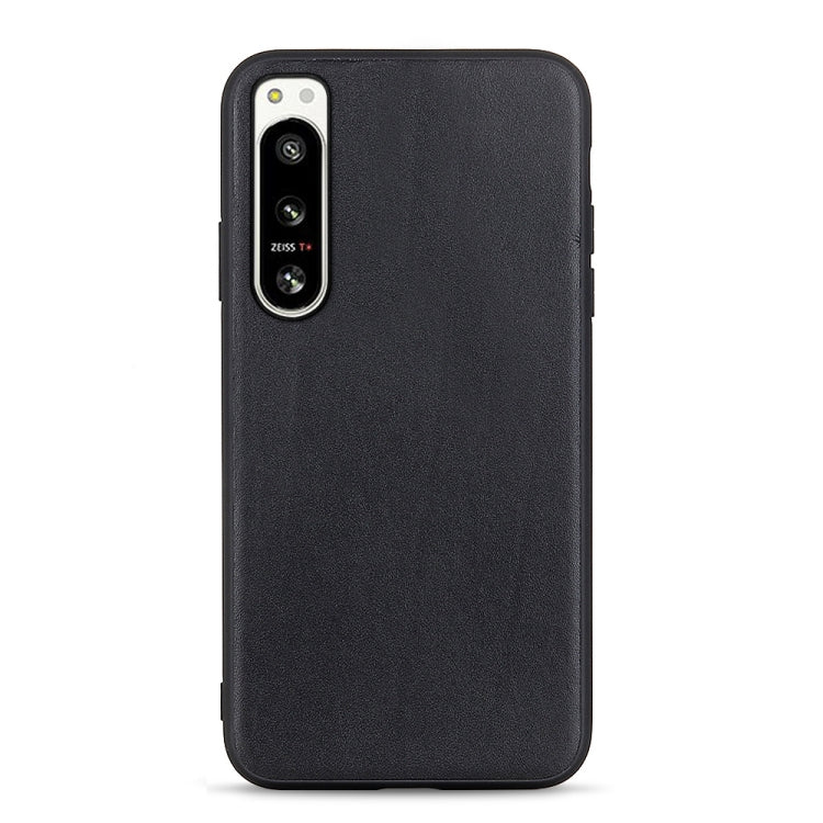 Cassa del telefono in vera pelle con trama in pelle di agnello con foro accurato, For Sony Xperia 5 IV
