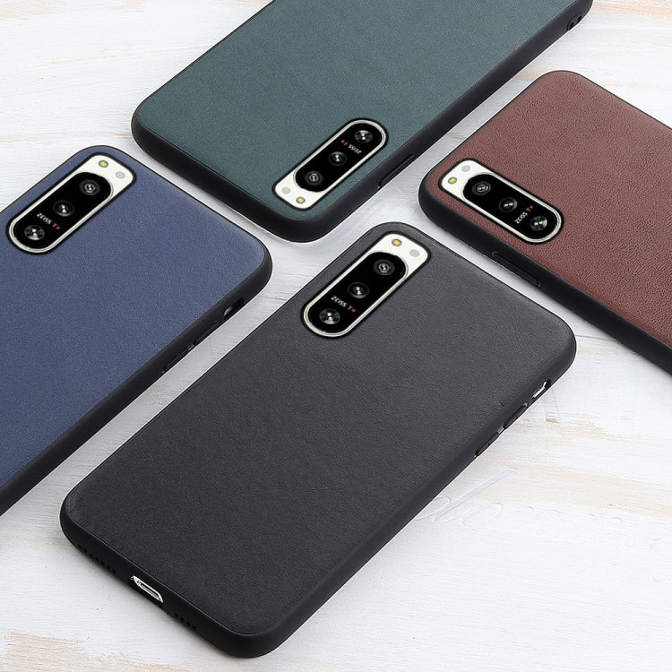 Cassa del telefono in vera pelle con trama in pelle di agnello con foro accurato, For Sony Xperia 5 IV