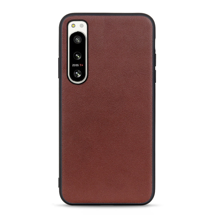 Cassa del telefono in vera pelle con trama in pelle di agnello con foro accurato, For Sony Xperia 5 IV