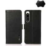 KHAZNEH Custodia RFID in vera pelle Litchi magnetica laterale, For Sony Xperia 5 IV