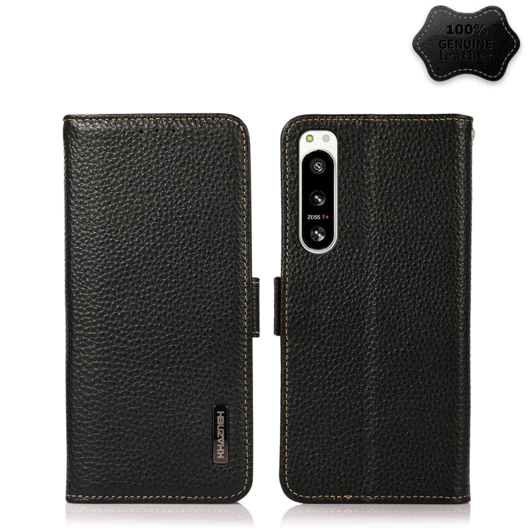 KHAZNEH Custodia RFID in vera pelle Litchi magnetica laterale, For Sony Xperia 5 IV